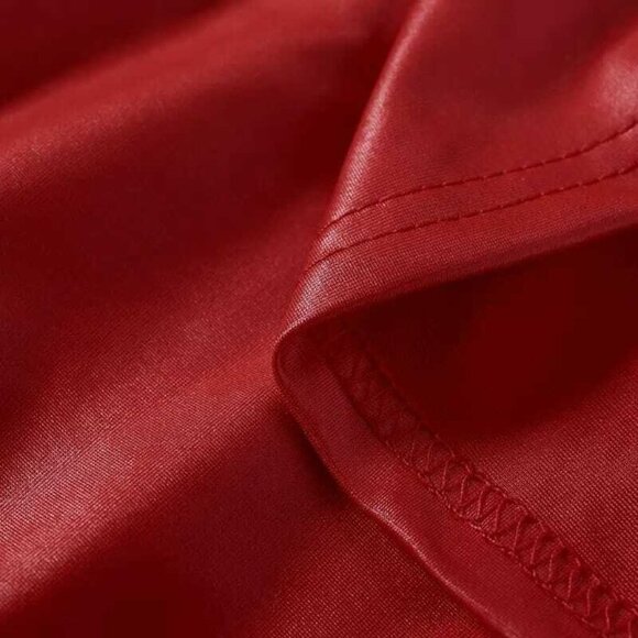 Holiday Party Dress Sexy Bodycon Mini Wet Look Red - Picture 11 of 12